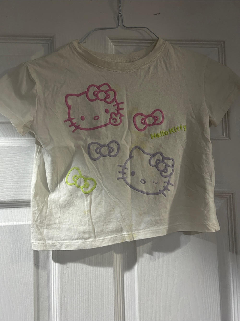 Hello Kitty Cream Short Sleeve Tee with Pink, Purple & Neon Green Accents 5/6T
